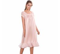 Flaydigo Camicia da Notte Donna,Filato Elastico Rosa da Donna Camicia da Notte vittoriana Manica Corta da Donna ，Macchia la Seta Pigiama