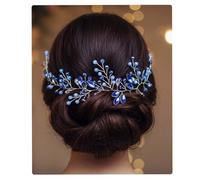 Flayem Diadema Sposa Elegante con Cristalli Strass Blu e Foglie - Fascia Regolabile per Matrimonio, Cerimonia o Serata di Gala