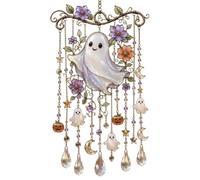 FLCPJGV Cacciatore di Halloween con Telaio in Metallo Intrecciato E Perline Luminose per Riflettere i Raggi del Sole con Movimento Delicato Adatto per Portico E Balcone, 白幽灵, 30cm