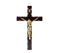 FLCPJGV Crocifisso Da Parete in Legno, Ornamento a Croce, Statuetta Sacra, Decorazione in Legno Cattolica, Pendente per Casa, Ingresso, Giorno Del Ringraziame, Gesù d'oro 17,3x30cm