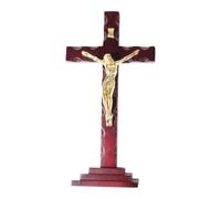 FLCPJGV Crocifisso Da Parete in Legno, Ornamento a Croce, Statuetta Sacra, Decorazione in Legno Cattolica, Pendente per Casa, Ingresso, Giorno Del Ringraziame, Gesù d'oro 34x17,5cm