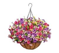 FLCPJGV Fiori artificiali appesi in un cesto porta piante con catena e fodera in cocco, a