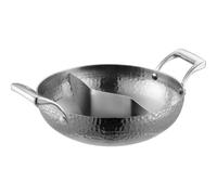 FLCPJGV Pentola Doppi Scomparti Vasca Profonda Esterno Martellato Acciaio Composito Resistente Maniglie Fisse Adatta per Cucina Ricevimenti a Casa Cene in Compagnia, Silver, 30CM B