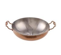 FLCPJGV Pentola Doppi Scomparti Vasca Profonda Esterno Martellato Acciaio Composito Resistente Maniglie Fisse Adatta per Cucina Ricevimenti a Casa Cene in Compagnia, Copper, 28CM B