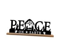 FLCPJGV Presepe in Metallo con Base in Legno. Decorazioni Religiose Multiuso per Presepi Natalizi, Adatte a Feste, Caminetti, Decorazioni Natalizie E per Le F, Pace 30cmx4cmx9.5cm