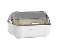 FLCPJGV Scolapiatti Contenitore Antipolvere Porta Utensili Piatti Rastrelliera per Tazze Salvaspazio con Coperchio Trasparente Adatto per La Cucina, Bianco Grigio