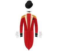 Fldy Abito Completo Tunica Maestro Del Circo Uomo Giacca Costume Smoking Signore Fedele Adulto Travestimento Domatore Circo Carnevale Halloween Cosplay Rosso L