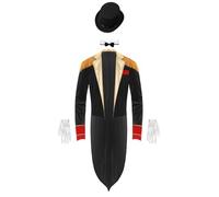 Fldy Abito Completo Tunica Maestro Del Circo Uomo Giacca Costume Smoking Signore Fedele Adulto Travestimento Domatore Circo Carnevale Halloween Cosplay Nero S
