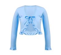 Fldy Alta Corta Bambina Bambina Ballet Bolero Danza Classica Maniche Lunghe Top Shrug Cardigan Maglioni Ginnastica Maglia Avvolgere sopra Azzurro Chiaro 11-12 Anni