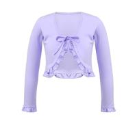 Fldy Alta Corta Bambina Bambina Ballet Bolero Danza Classica Maniche Lunghe Top Shrug Cardigan Maglioni Ginnastica Maglia Avvolgere sopra Viola Chiaro 3-4 Anni