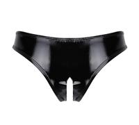 Fldy Culottes Donna String Tanga Thong Pantaloni Zip Pelle Intimo Aperto Gstring Tback Pelle Verniciata Biancheria Nero S