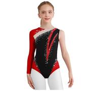 Fldy Justaucorps Ginnastica Balletto Ragazza Abbigliamento Pattinaggio Artistico Manica Lunga Strass Bambino Body Danza Latino Moderno Classico Borgogna 9-10 anni