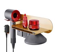 FLE Hair Dryer Holder Wall Mounted with Shelf - Hair Dryer Holder Rack Organizer Compatible for Dyson Supersonic Hair Dryer,Gold