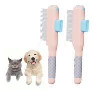 Flea Combs for Cats Dogs, Self-Cleaning Cat Flea Comb for Long & Short Hair Pets, Cat Grooming Brush with Release Button & Metal Round Teeth for Massage, Shedding Tangles (2PCS-Pink)