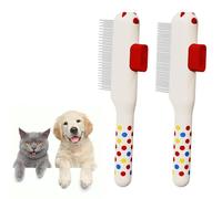 Flea Combs for Cats Dogs, Self-Cleaning Cat Flea Comb for Long & Short Hair Pets, Cat Grooming Brush with Release Button & Metal Round Teeth for Massage, Shedding Tangles (2PCS-White)