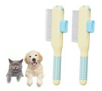 Flea Combs for Cats Dogs, Self-Cleaning Cat Flea Comb for Long & Short Hair Pets, Cat Grooming Brush with Release Button & Metal Round Teeth for Massage, Shedding Tangles (2PCS-Yellow)