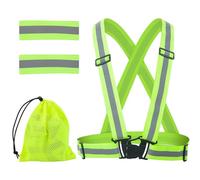 Flearitzo Gilet Catarifrangente Regolabile Riflettente e 2 Nastri Riflettenti Alta visibilità Regolabile Gilet di Sicurezza per corsa,ciclismo,escursionismo e motociclismo(Verde)