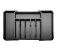 Flearitzo Portaposate da Cassetto Regolabile Grande Nero（33-57cm larghezza estendibile） - Portaposate Multifunzione con Divisori Rimovibili - per Cucchiai Forchette Bacchette