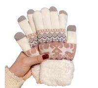 Fleece Lined Thermal Touchscreen Gloves, Women's Knit Warm gloves, Snow Flower and Elk Pattern, for Cold Winter (Deer-White)