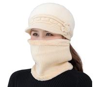 Fleece Lined Womens Beanie Hat Winter Hat Scarf Set Women's Winter Hat Middle and Old Warm Earmuff Hat Cappelli sottili, beige, Taglia unica