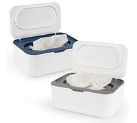 Flenpptly Confezione da 2 dispenser per salviettine per bambini, con porta salviette, mantiene le salviette fresche, antiscivolo, facile da aprire e chiudere (grigio e blu)