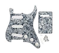 FLEOR Set completo di ST Chitarra SSS Pickguard Backplate con 3 pz 52 mm Pickup Covers 2T1V Manopole di controllo Selettore Tip Braccio Bar Cap, Grigio Perla