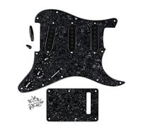 FLEOR Set completo di ST Guitar SSS Pickguard Backplate con 3 pz 52 mm Pickup Covers 2T1V Manopole di controllo Selettore Tip Braccio Bar Cap, Black Pearl