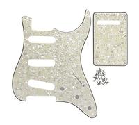 FLEOR Set di battipenna SSS a 8 fori e piastra posteriore per chitarra con vite per sostituzione di parti di chitarra in stile ST vintage, perla invecchiata a 4 STi