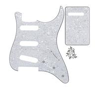 FLEOR Set di battipenna SSS a 8 fori e piastra posteriore per chitarra con vite per sostituzione di parti di chitarra in stile vintage, bianco perla a 4 STi