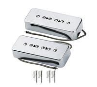 Fleor set di vintage Alnico V Single Coil Soapbar P90 collo ponte pickup 50/52 MM di filo di metallo intrecciato Fit chitarra elettrica, color crema Neck + Bridge Chrome