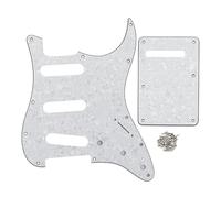 FLEOR SSS Battipenna per chitarra elettrica a 11 fori con piastra posteriore e viti per battipenna set per chitarra stile ST, 4 strati bianco perla