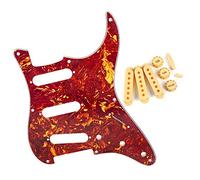 FLEOR SSS Style 8 Fori ST Chitarra Pickguard con 2T1V Manopole di Controllo 52mm Pickup Covers Toggle Switch Tips, Red Tortoise Shell