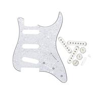 FLEOR SSS Style 8 Fori ST Chitarra Pickguard con 2T1V Manopole di Controllo 52mm Pickup Covers Toggle Switch Tips, Bianco Perla
