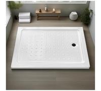 FLEPYHB Piatto Doccia Antiscivolo, Piatto Doccia in Acrilico Bianco con Scarico e Coperchio Rimovibile in Acciaio Inox, Piatto Rettangolo Doccia in Superficie Solida per Bagno