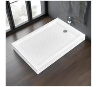 FLEPYHB Piatto Doccia in Acrilico, Kit Piatto Doccia Bianco Antiscivolo con Scarico e Coperchio Rimovibile in Acciaio Inossidabile, Base da Bagno Rettangolare in Superficie Solida
