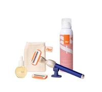 Fler Intimate Shave Set - Kit Rasatura Intima Completo: Rasoio Riutilizzabile in Alluminio, Mousse Rasatura e Detergente ai Prebiotici e Olio Anti Peli Incarniti con Guanto Esfoliante (Blu, Midnight)
