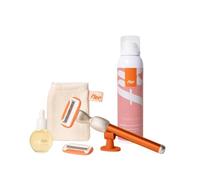 Fler Intimate Shave Set - Kit Rasatura Intima Completo: Rasoio Riutilizzabile in Alluminio, Mousse Rasatura e Detergente ai Prebiotici e Olio Anti Peli Incarniti con Guanto Esfoliante (Arancio)