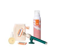 Fler Intimate Shave Set - Kit Rasatura Intima Completo: Rasoio Riutilizzabile in Alluminio, Mousse Rasatura e Detergente ai Prebiotici e Olio Anti Peli Incarniti con Guanto Esfoliante (Verde, Pine)