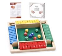 Flero Shut The Box - Gioco a dadi per 4 giocatori in legno - Gioco di tattica e calcolo (Multicolore) - Gioco da tavolo, giocattolo educativo, gioco didattico per bambini e adulti - 8 dadi
