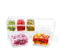 FLETUTE Vassoio refrigerato per spezie, frutta da bar con coperchio e 5 scomparti rimovibili, vassoio trasparente per spezie, contenitore per feste, condimenti da bar