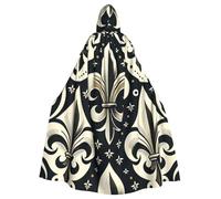 Fleur-De-Lis-Black-White - Mantello con cappuccio da strega per adulti, costume di Halloween, mantello con cappuccio