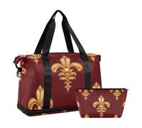 Fleur-de-lis - Borsone da palestra con tracolla regolabile, per San Valentino, set da 2 pezzi, colore: oro e rosso, fleur-de-lis oro rosso Valentine, 1 size