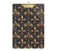 Fleur-de-lis Grigio Scuro Oro Modello Appunti Morsetti Acrilico Carino per Infermieristica Studente Commercio Quest Dimensioni 9 x 12.5 Tabla para escribir con Clip