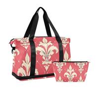 Fleur-de-lis Hotpink - Borsone da viaggio per la notte, con borsa da toilette per yoga, grande capacità, fleur-de-lis HotPink retrò, 1 size