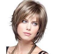 Fleurapance - Parrucca da donna, capelli corti e dritti, forma ondulata, sintetica, resistente al calore come capelli veri, con la frangetta, attraente, alla moda, capelli ricci