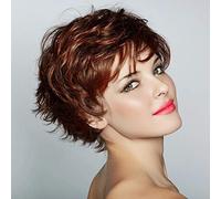 Fleurapance, parrucca da donna, capelli corti, stile bobo, forma ondulata, sintetica, resistente al calore, come i capelli veri, con frangetta, attraente, alla moda, colore castano