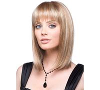 Fleurapance - Parrucca da donna in biondo dorato di media lunghezza, dall’aspetto super naturale, taglio bob, resistente al calore, alla moda, capelli lisci, affascinante, sintetica