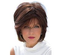 Fleurapance parrucca da donna sopranaturale marrone corto dritto parrucca testa Bob - stile elegante ondulato sintetico resistente al calore come capelli veri con pony attraente alla moda parrucca