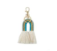 FleurVC Rainbow - Portachiavi in macramè bohémien, per donne e ragazze, verde-blu, Taglia unica