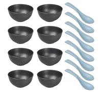 Flewdart 8pcs ciotola cereali colazione plastica riutilizzabile addensare 700ml con 8 cucchiai, grande insalatiera plastica scodelle colazione per cucina Spuntino da Campeggio (Negro)